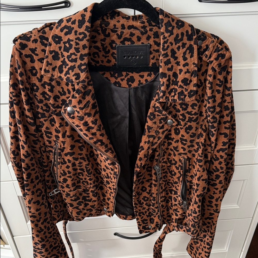 Blank NYC Leopard Print Leather Moto Jacket - Brown/Black